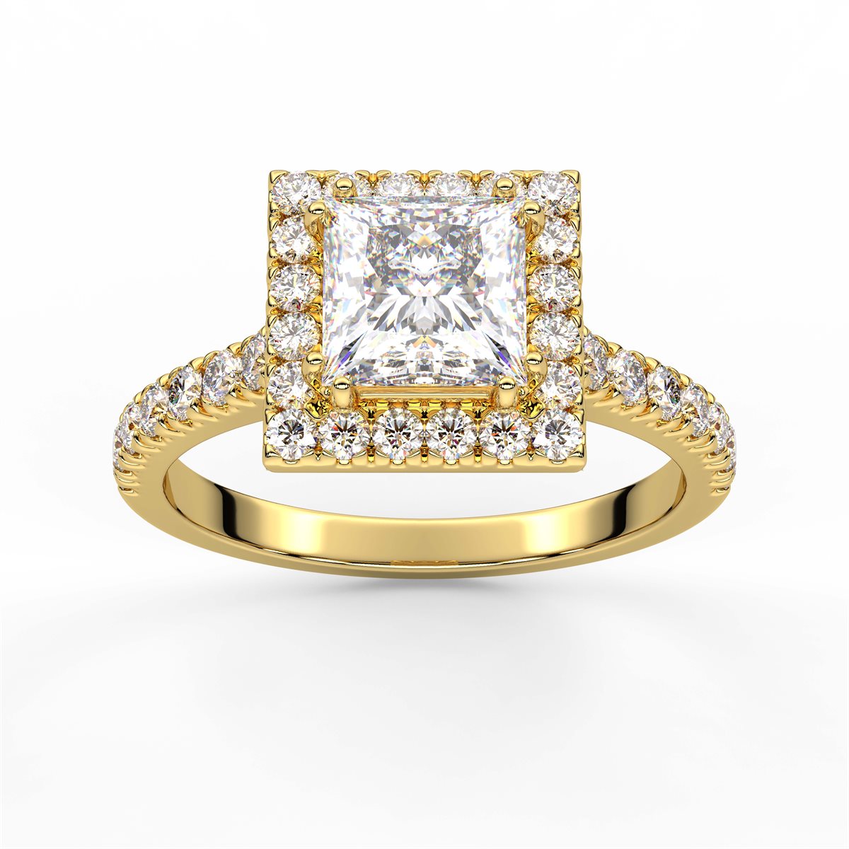 Round cut Halo setting Pave Diamond Engagement Ring