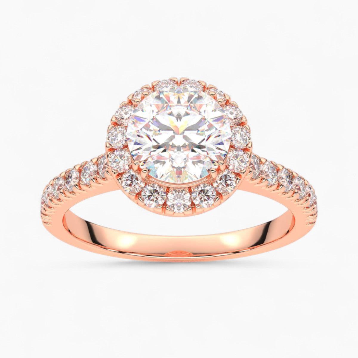 Round cut Halo setting Pave Diamond Engagement Ring