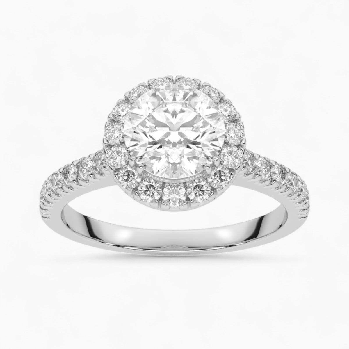 Round cut Halo setting Pave Diamond Engagement Ring