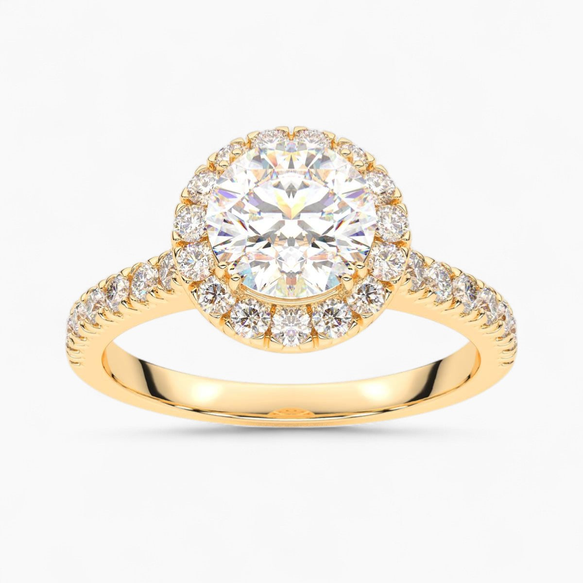 Round cut Halo setting Pave Diamond Engagement Ring