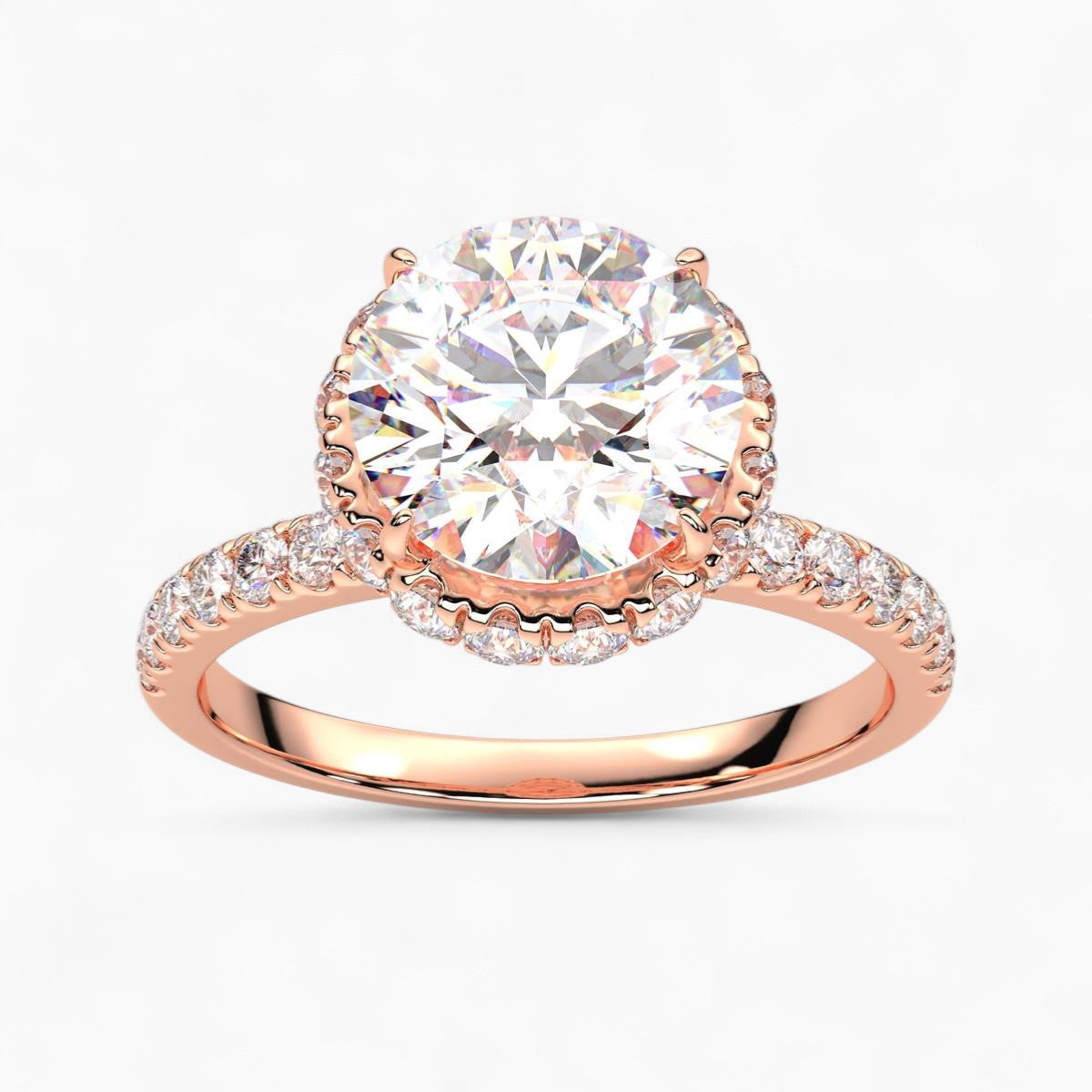 Round cut Hidden Halo Setting Diamond Engagement Ring