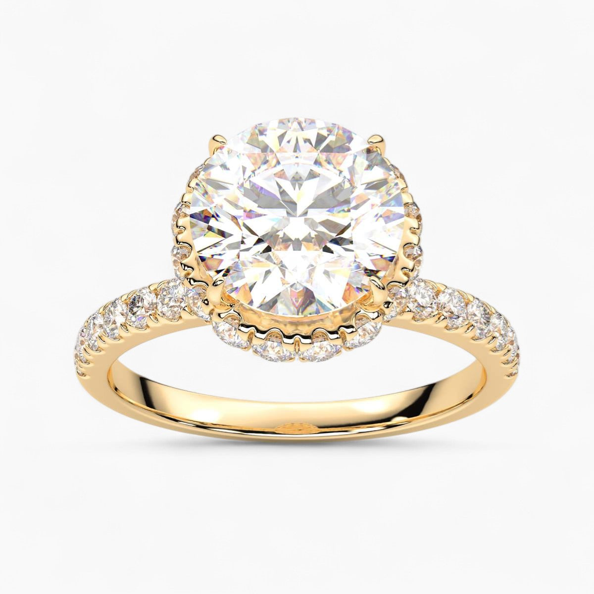 Round cut Hidden Halo Setting Diamond Engagement Ring