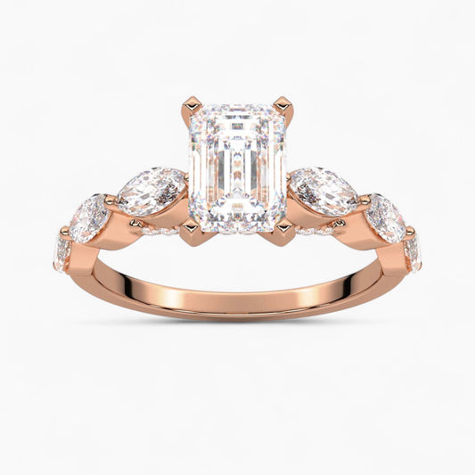 Round Cut with Marquise Side Accents Diamond Engagement Ring