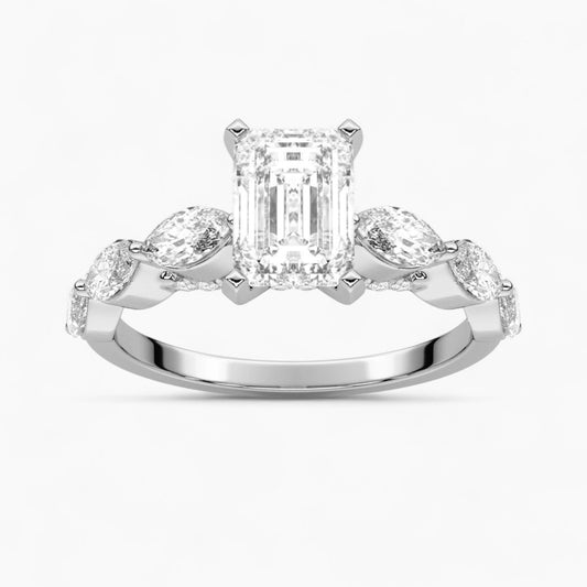 Round Cut with Marquise Side Accents Diamond Engagement Ring
