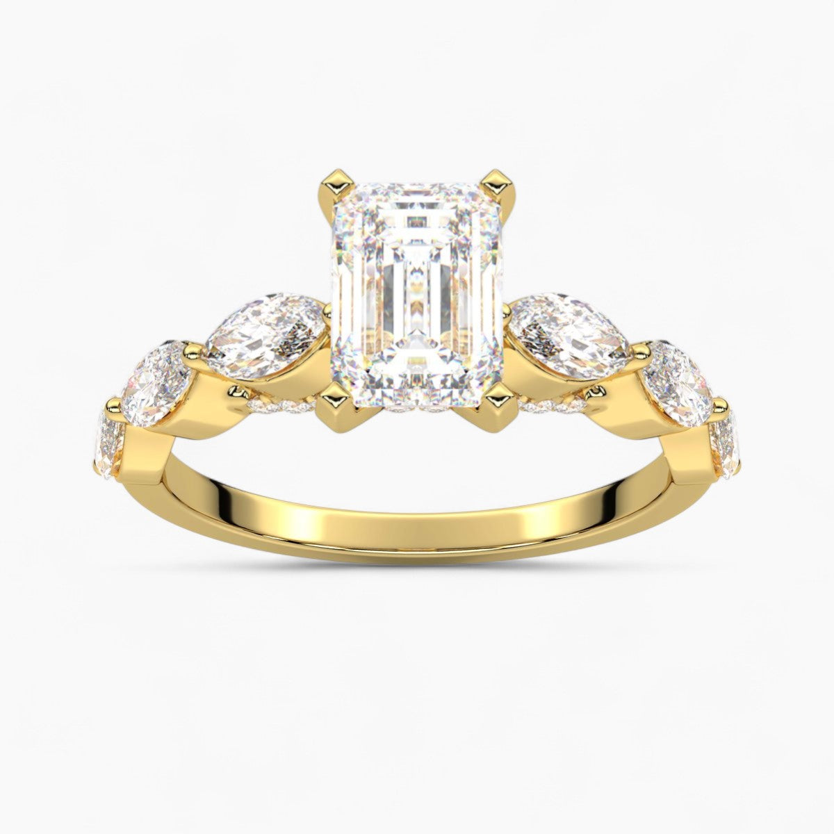 Round Cut with Marquise Side Accents Diamond Engagement Ring