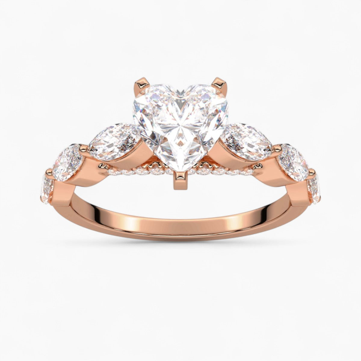 Round Cut with Marquise Side Accents Diamond Engagement Ring