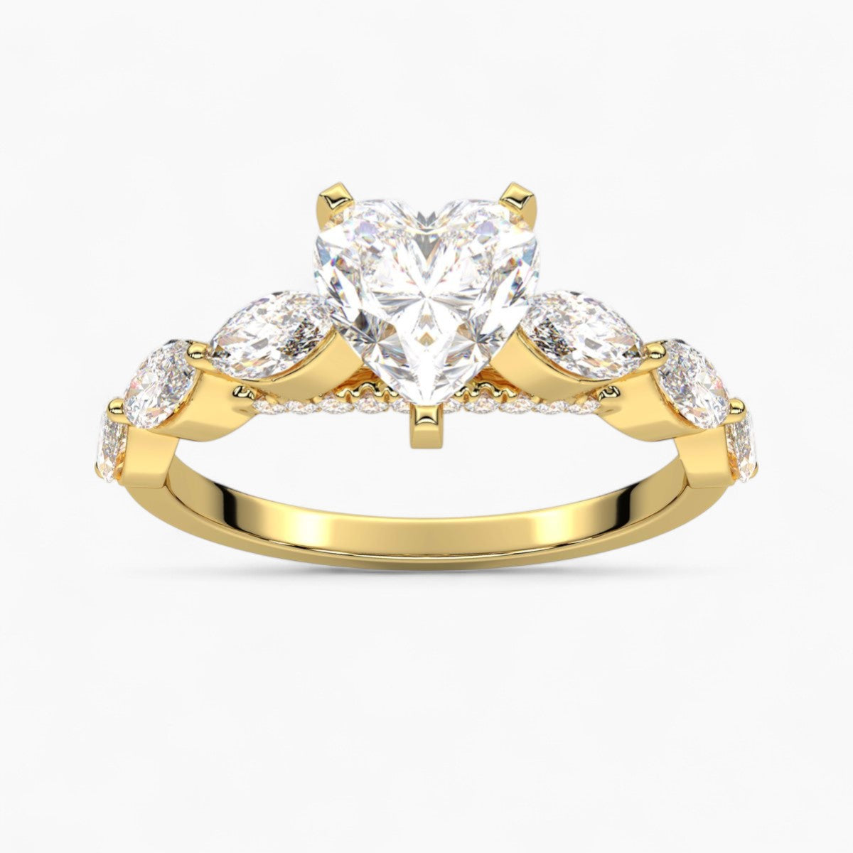 Round Cut with Marquise Side Accents Diamond Engagement Ring