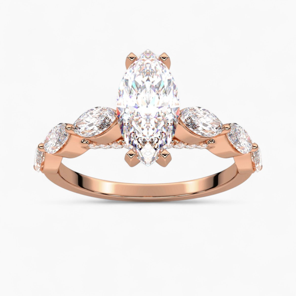 Round Cut with Marquise Side Accents Diamond Engagement Ring