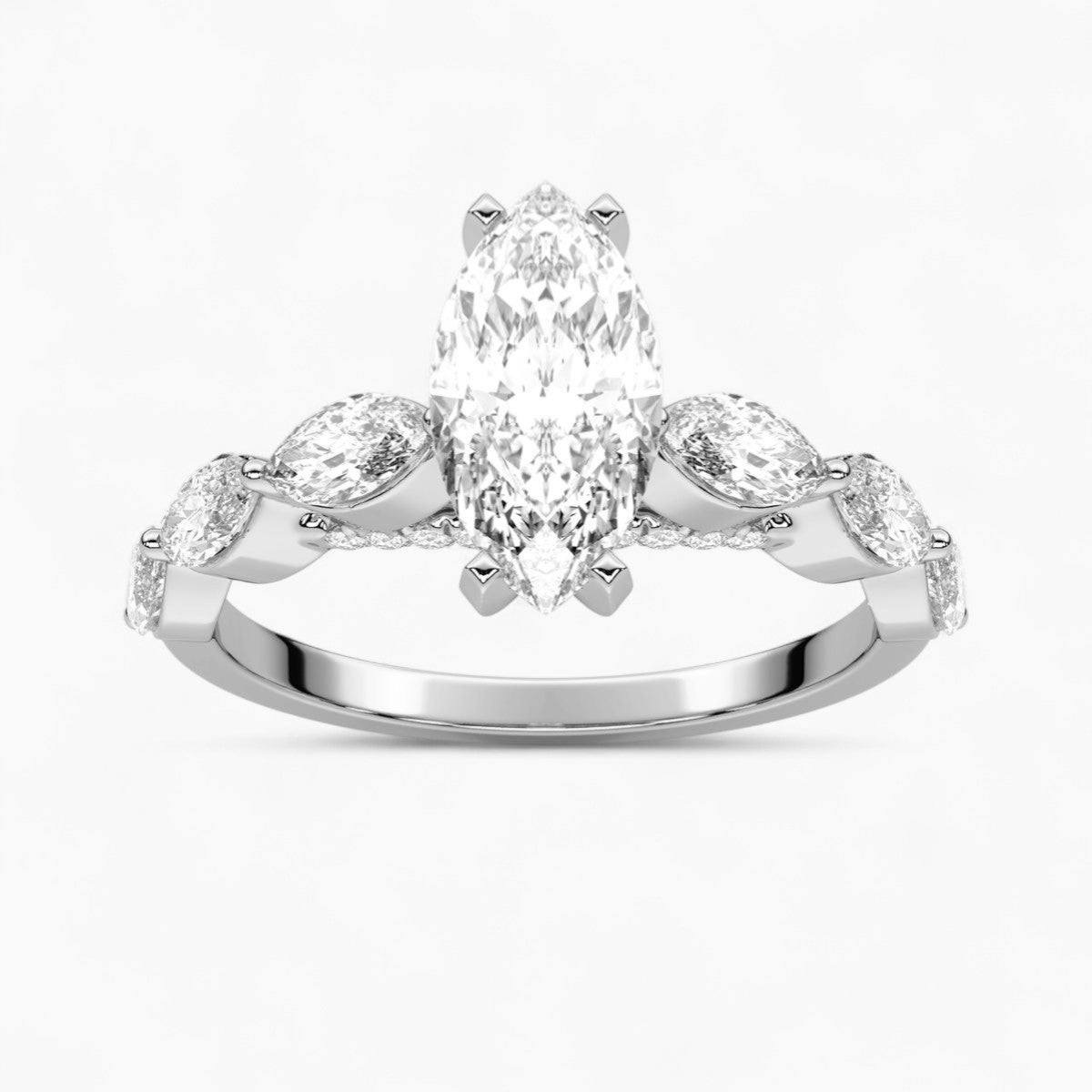 Round Cut with Marquise Side Accents Diamond Engagement Ring