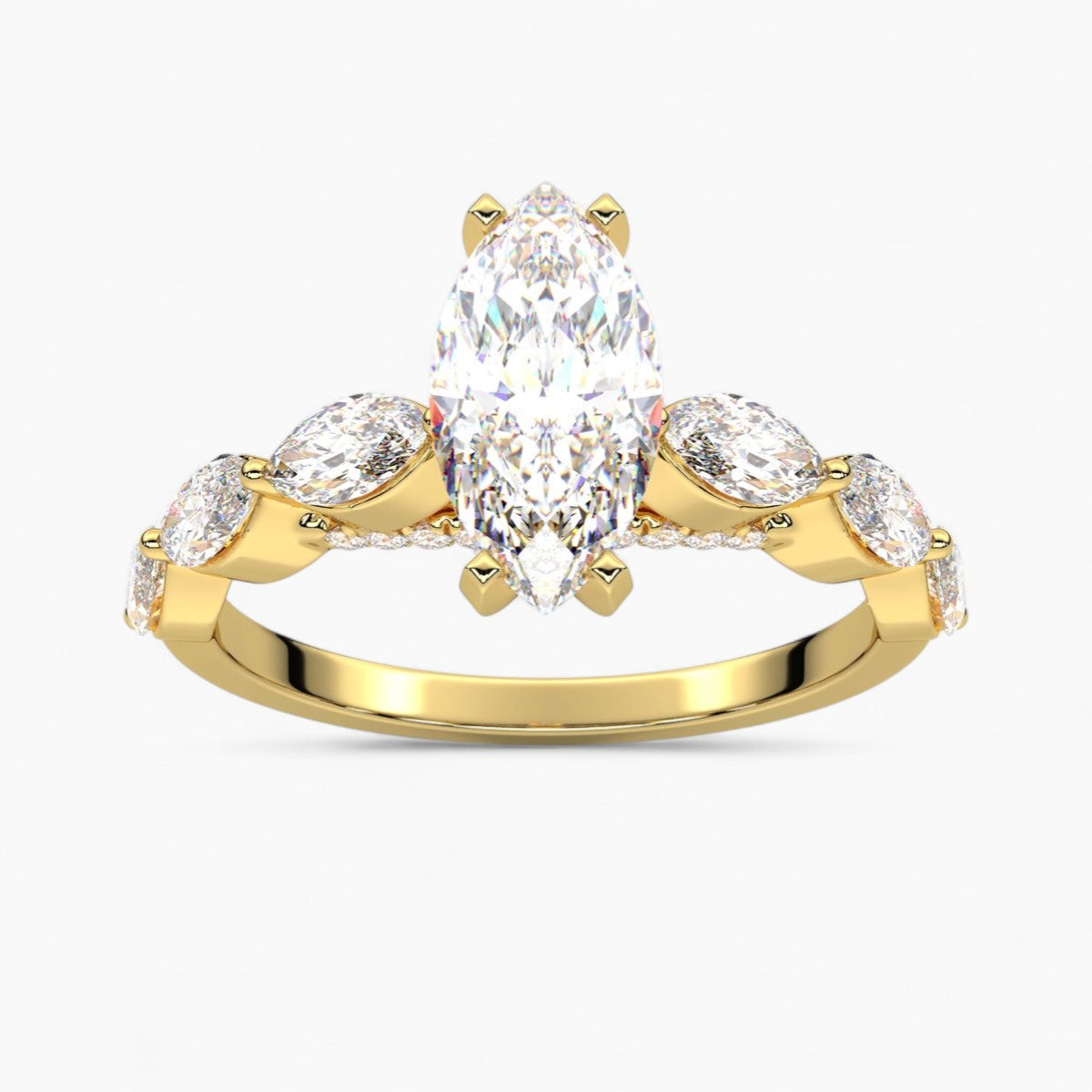 Round Cut with Marquise Side Accents Diamond Engagement Ring