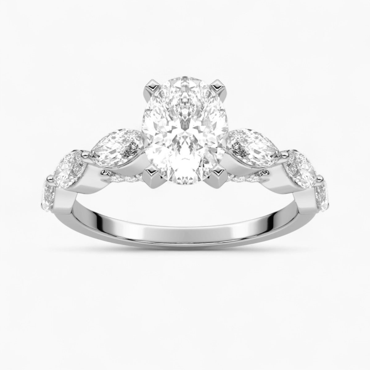 Round Cut with Marquise Side Accents Diamond Engagement Ring