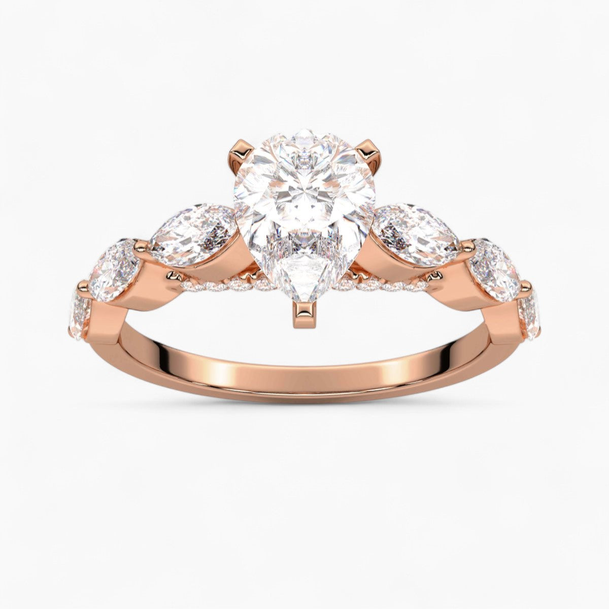 Round Cut with Marquise Side Accents Diamond Engagement Ring