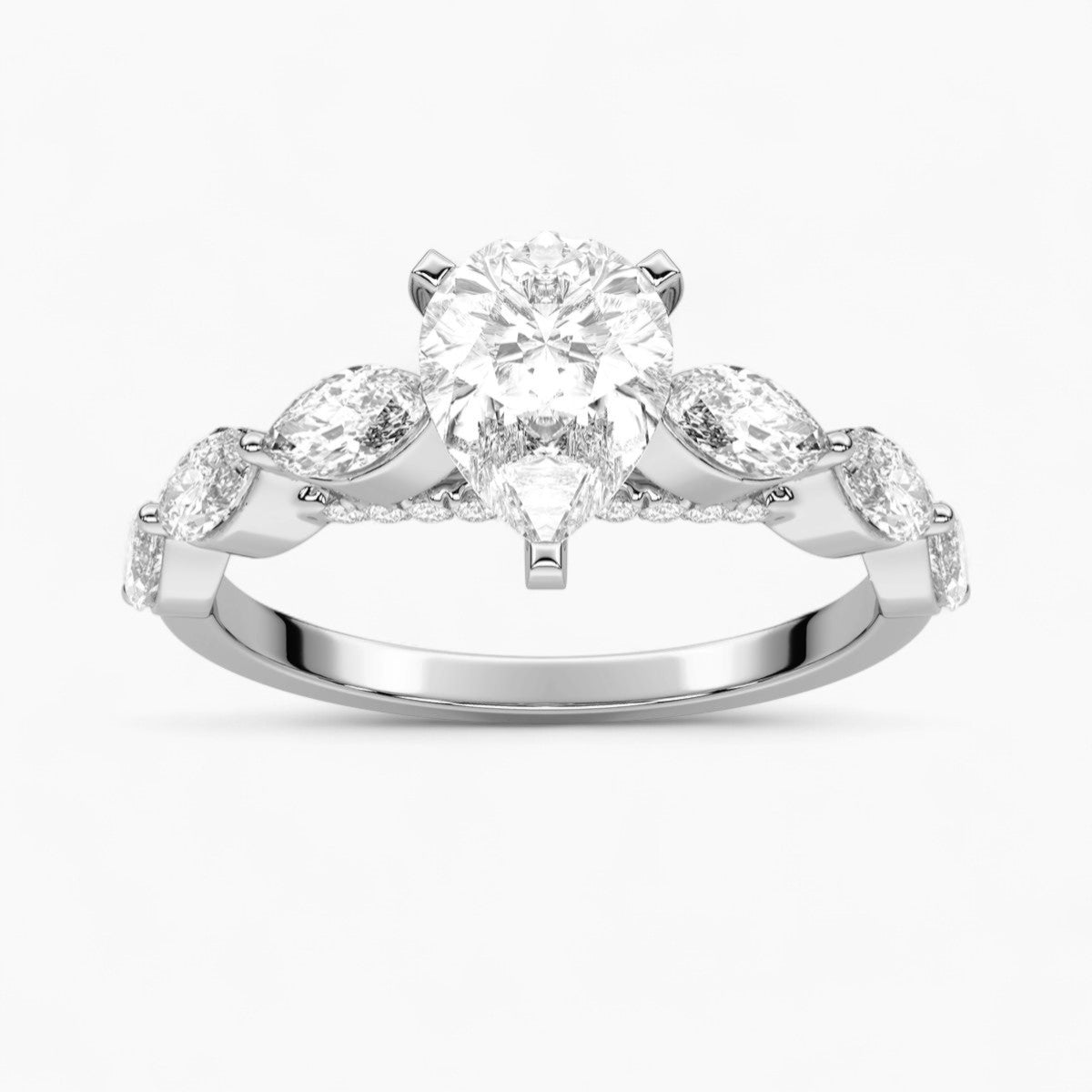 Round Cut with Marquise Side Accents Diamond Engagement Ring
