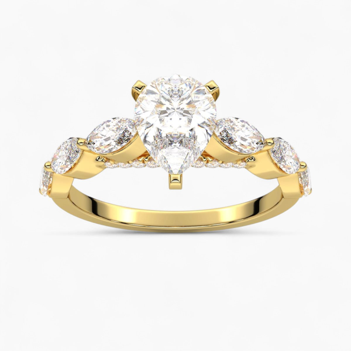 Round Cut with Marquise Side Accents Diamond Engagement Ring