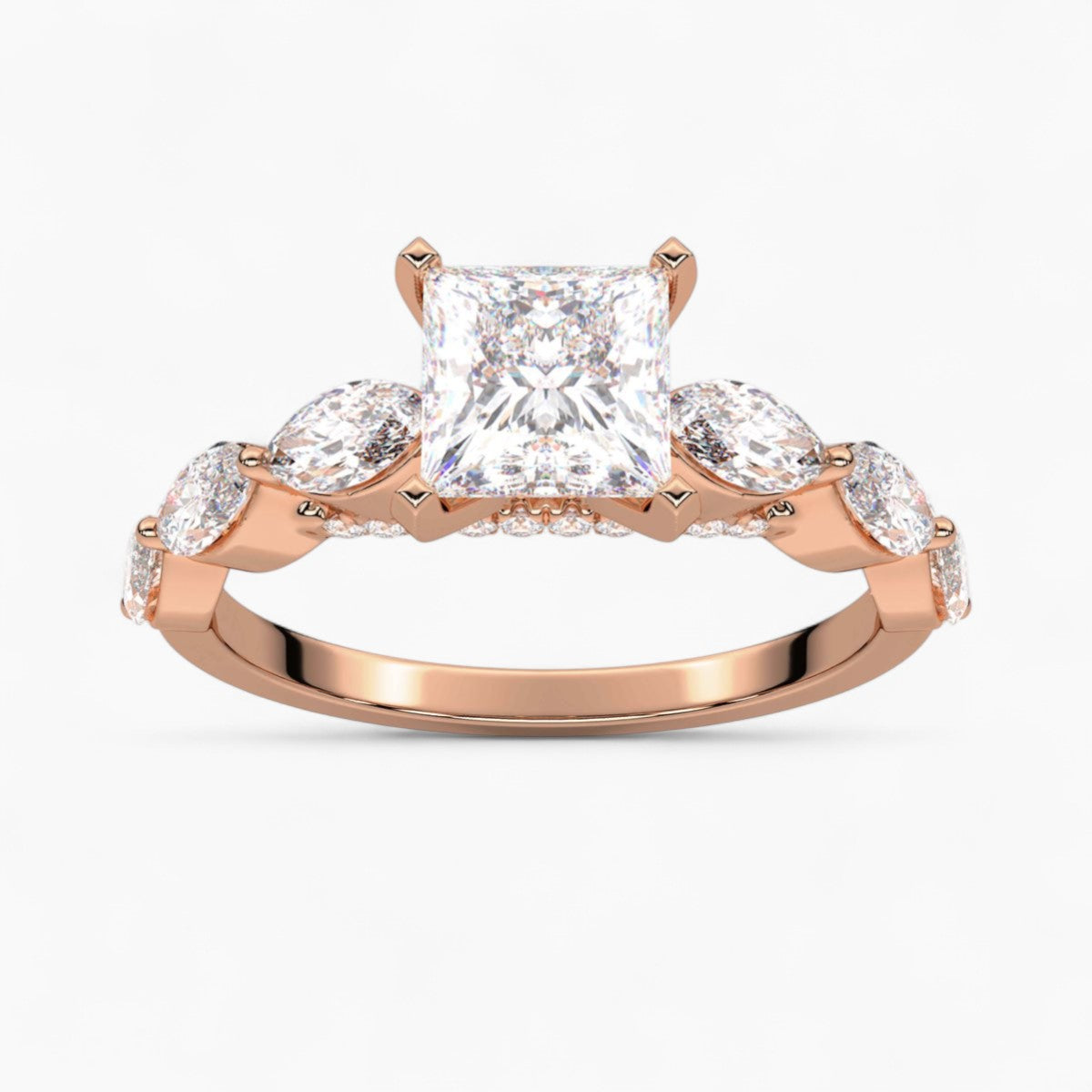 Round Cut with Marquise Side Accents Diamond Engagement Ring