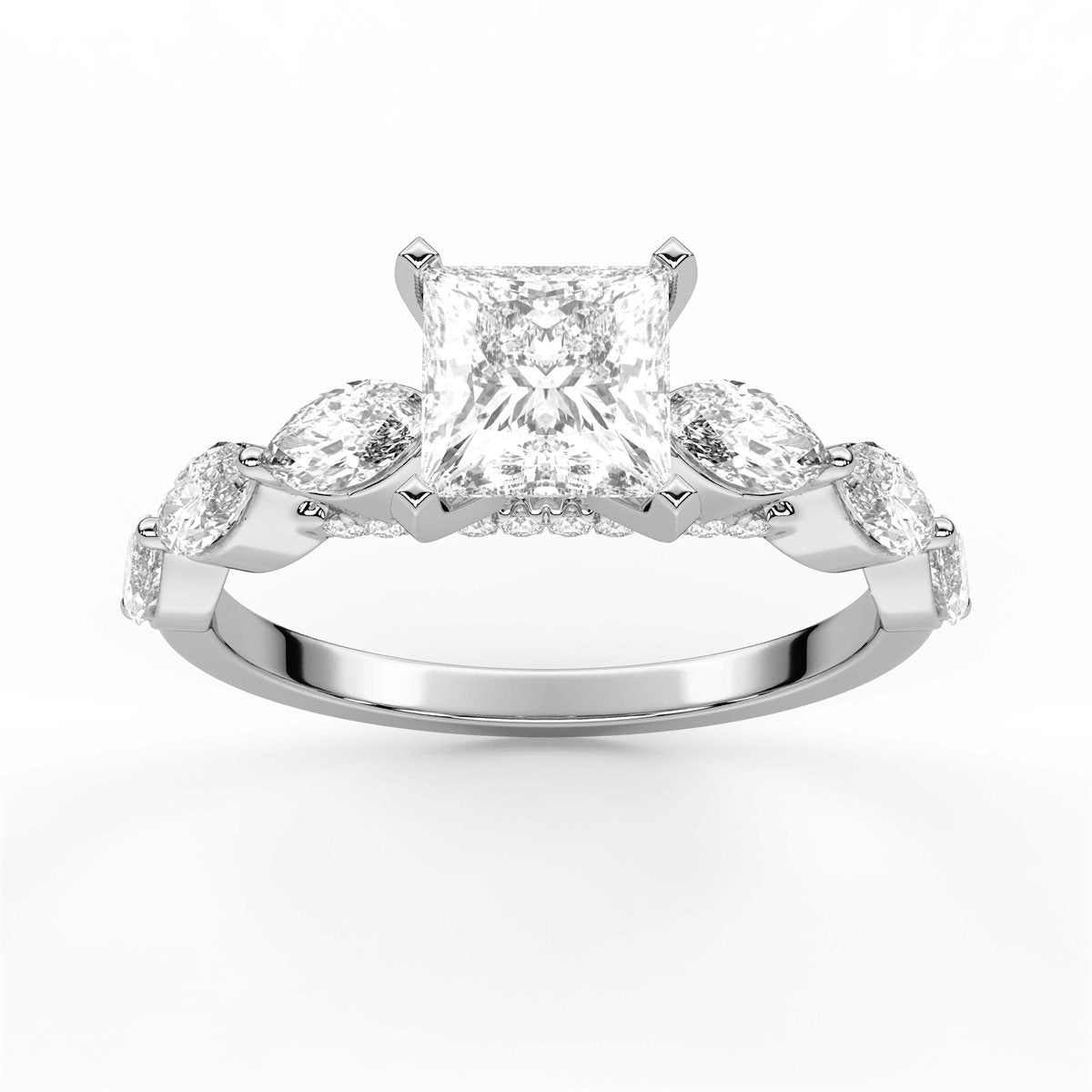 Round Cut with Marquise Side Accents Diamond Engagement Ring