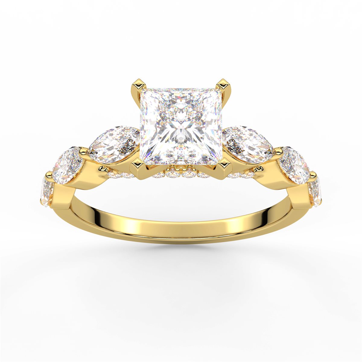 Round Cut with Marquise Side Accents Diamond Engagement Ring