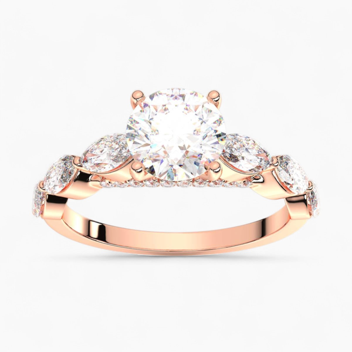Round Cut with Marquise Side Accents Diamond Engagement Ring