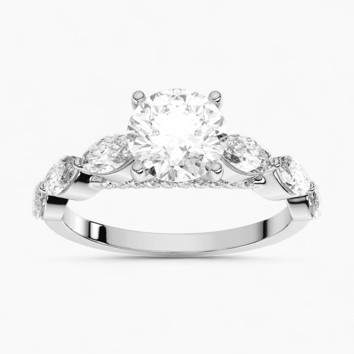 Round Cut with Marquise Side Accents Diamond Engagement Ring