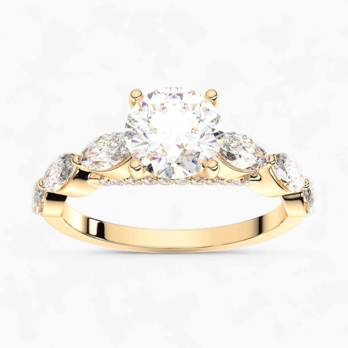 Round Cut with Marquise Side Accents Diamond Engagement Ring