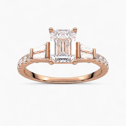 PrincessCut with Double baguette side Accents Diamond Engagement Ring