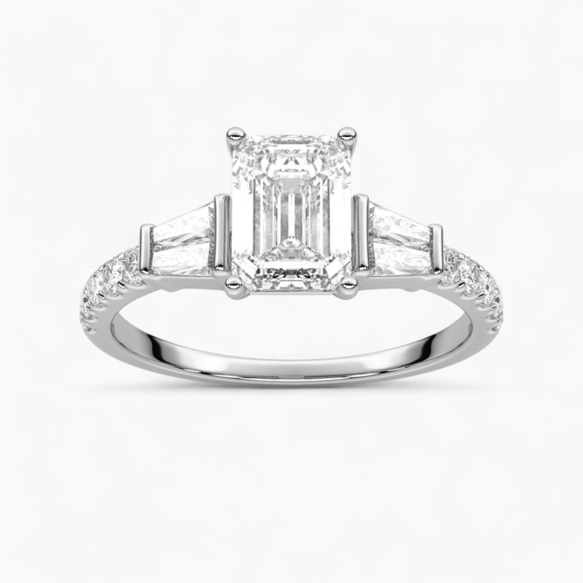PrincessCut with Double baguette side Accents Diamond Engagement Ring