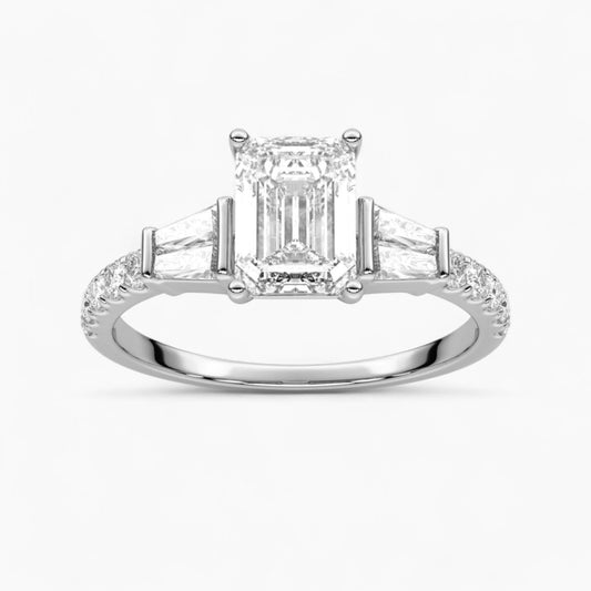 PrincessCut with Double baguette side Accents Diamond Engagement Ring