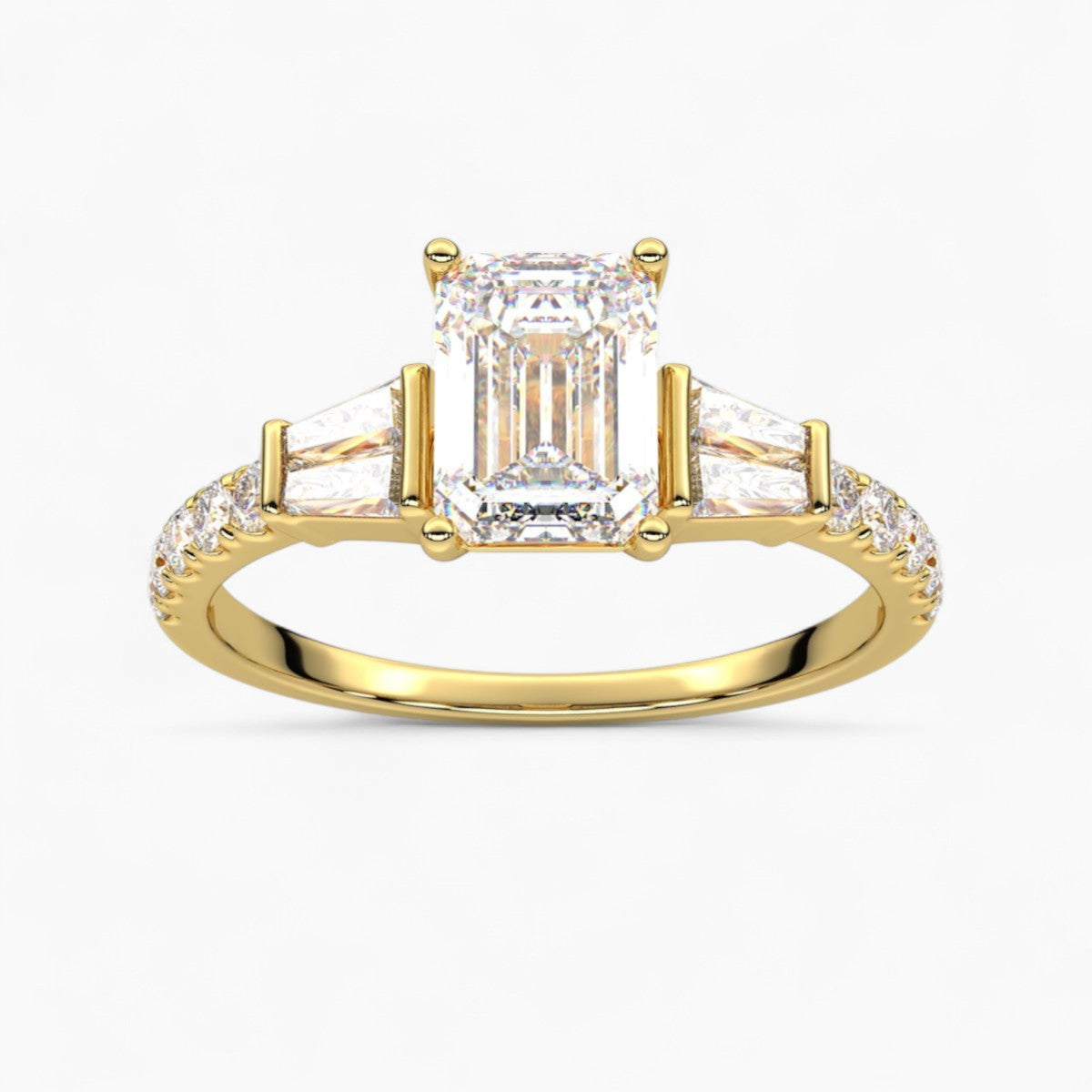 PrincessCut with Double baguette side Accents Diamond Engagement Ring