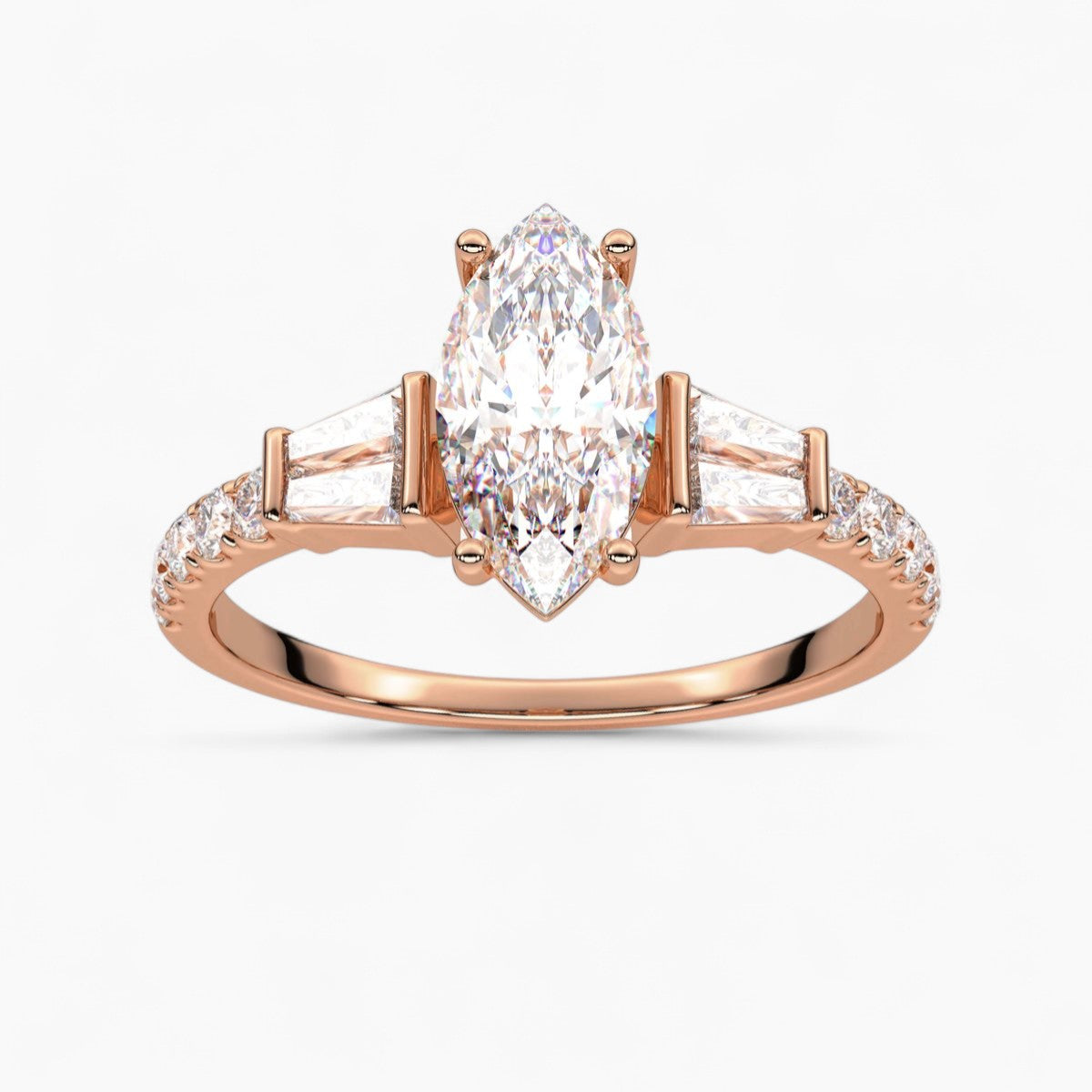 PrincessCut with Double baguette side Accents Diamond Engagement Ring