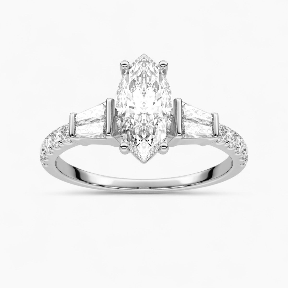 PrincessCut with Double baguette side Accents Diamond Engagement Ring