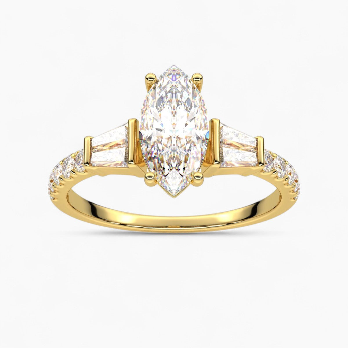 PrincessCut with Double baguette side Accents Diamond Engagement Ring