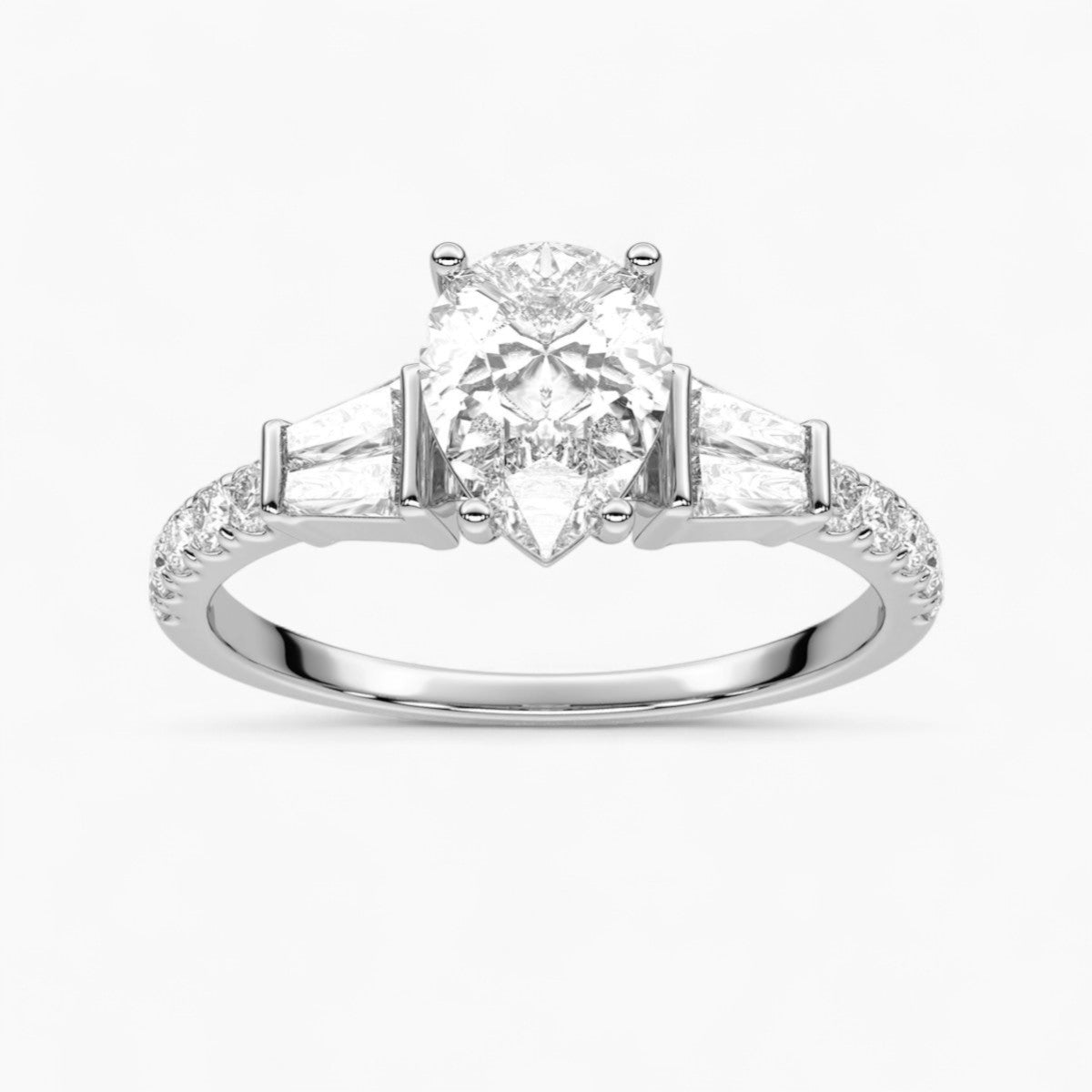 PrincessCut with Double baguette side Accents Diamond Engagement Ring