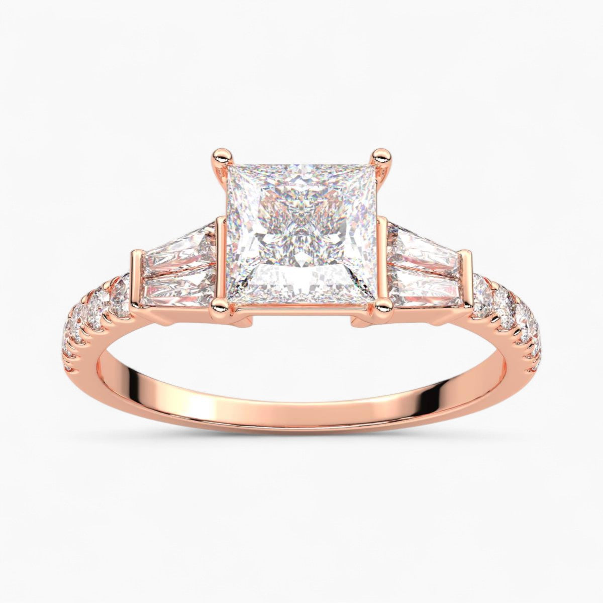 PrincessCut with Double baguette side Accents Diamond Engagement Ring