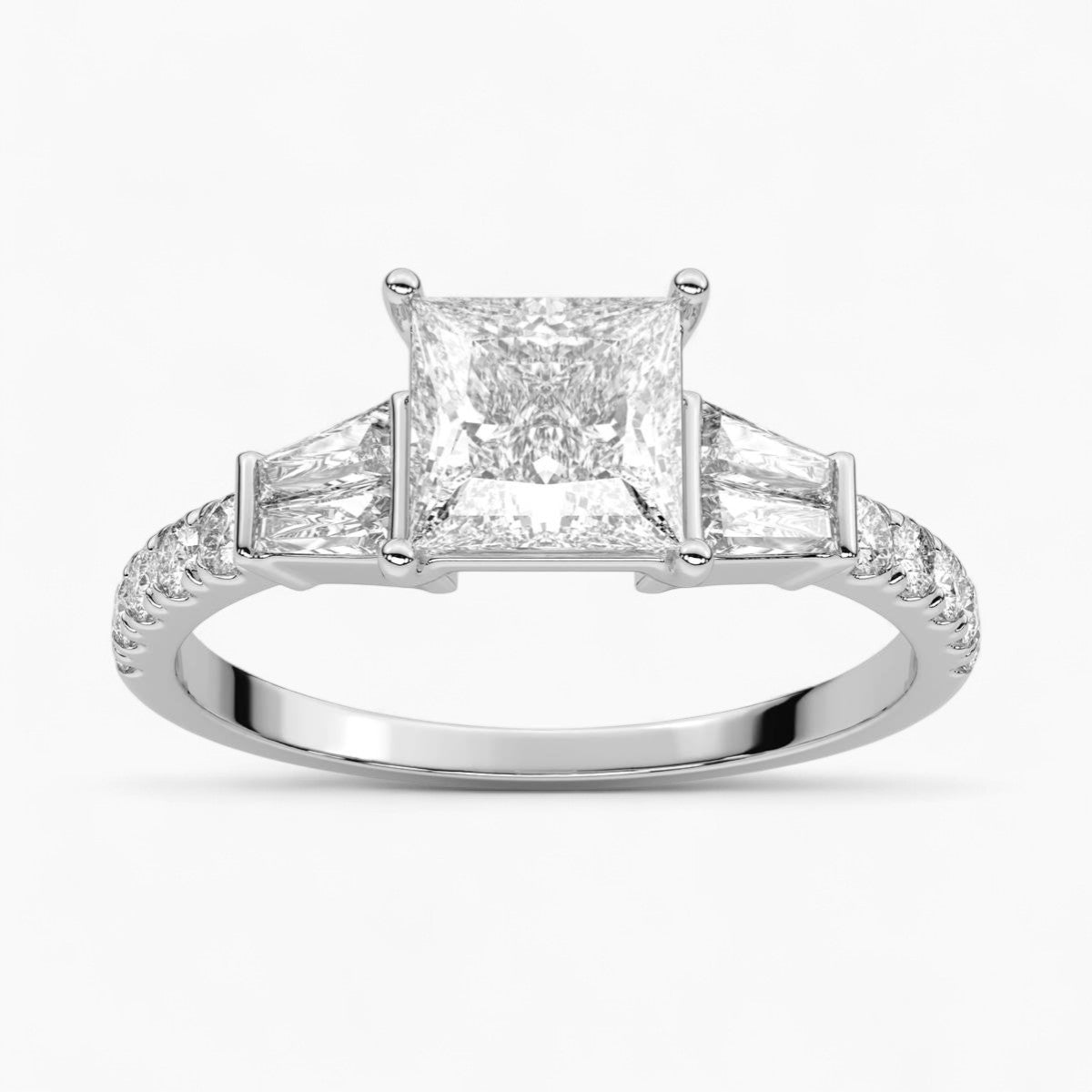 PrincessCut with Double baguette side Accents Diamond Engagement Ring