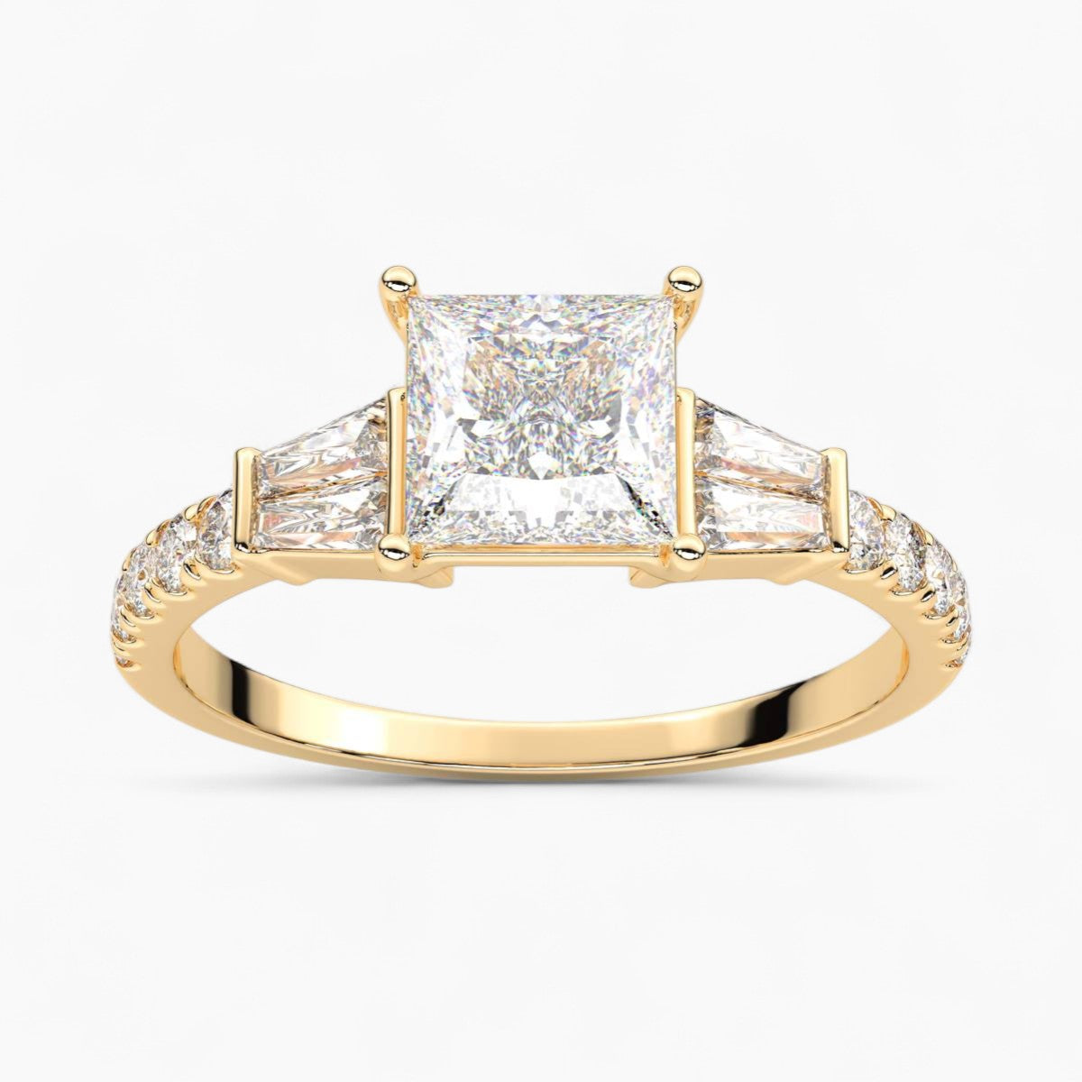 PrincessCut with Double baguette side Accents Diamond Engagement Ring