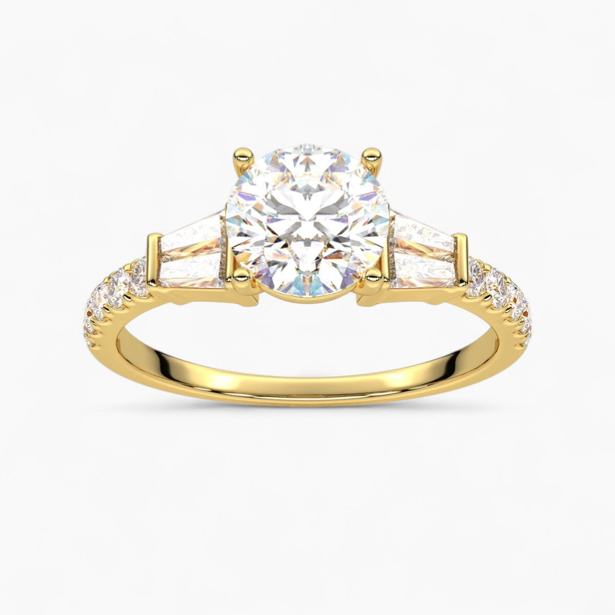 PrincessCut with Double baguette side Accents Diamond Engagement Ring