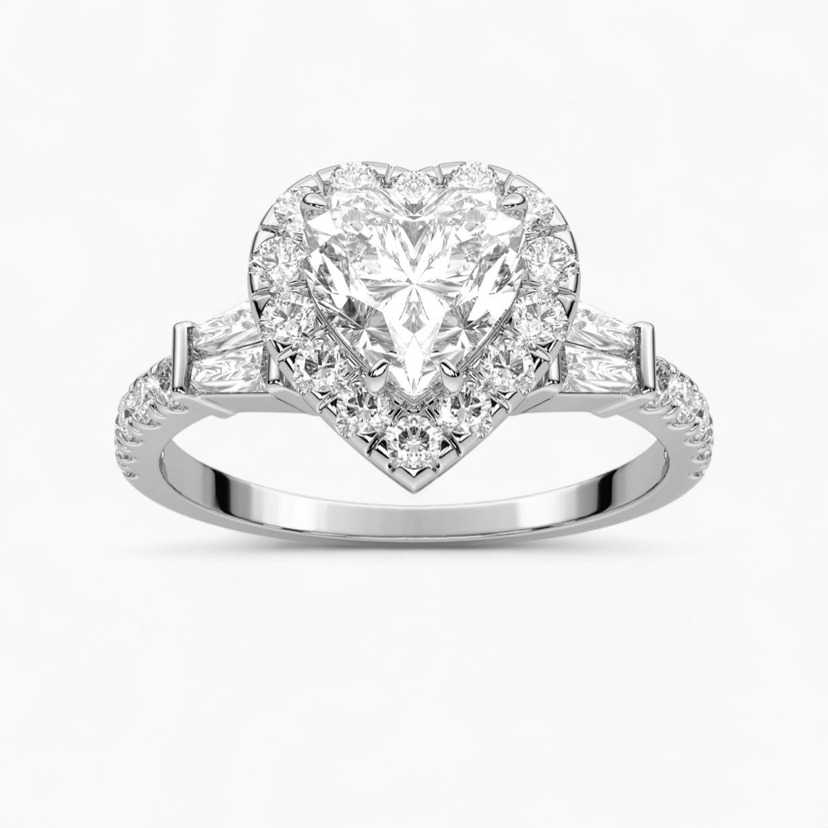 Round Cut with Double baguette side Accents Diamond Engagement Ring