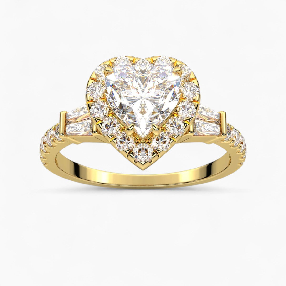 Round Cut with Double baguette side Accents Diamond Engagement Ring