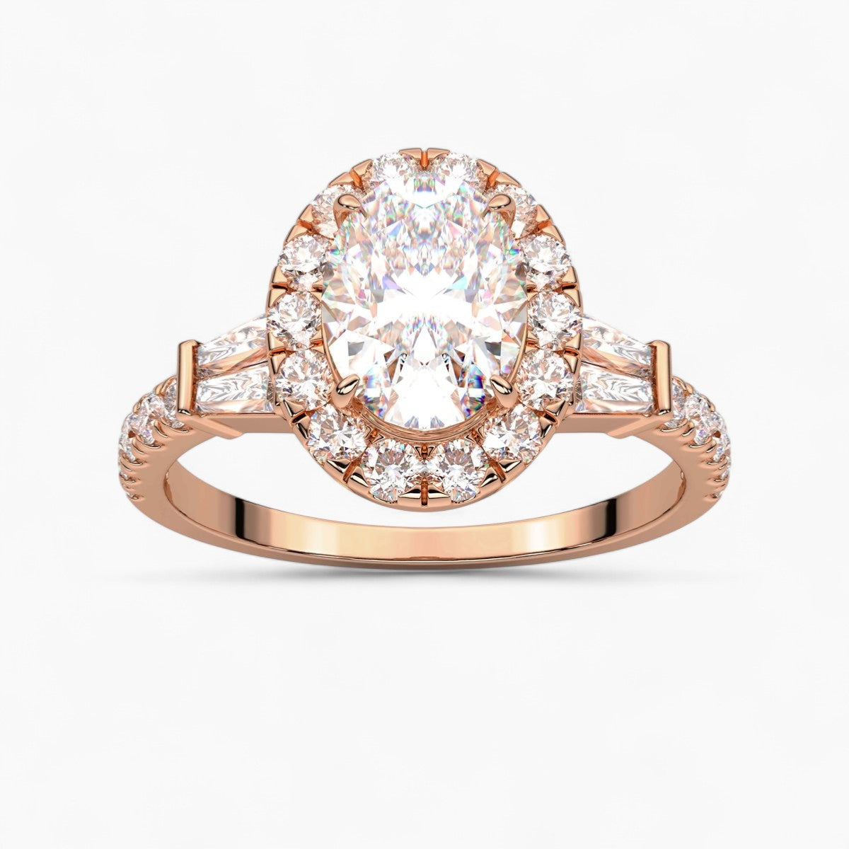 Round Cut with Double baguette side Accents Diamond Engagement Ring