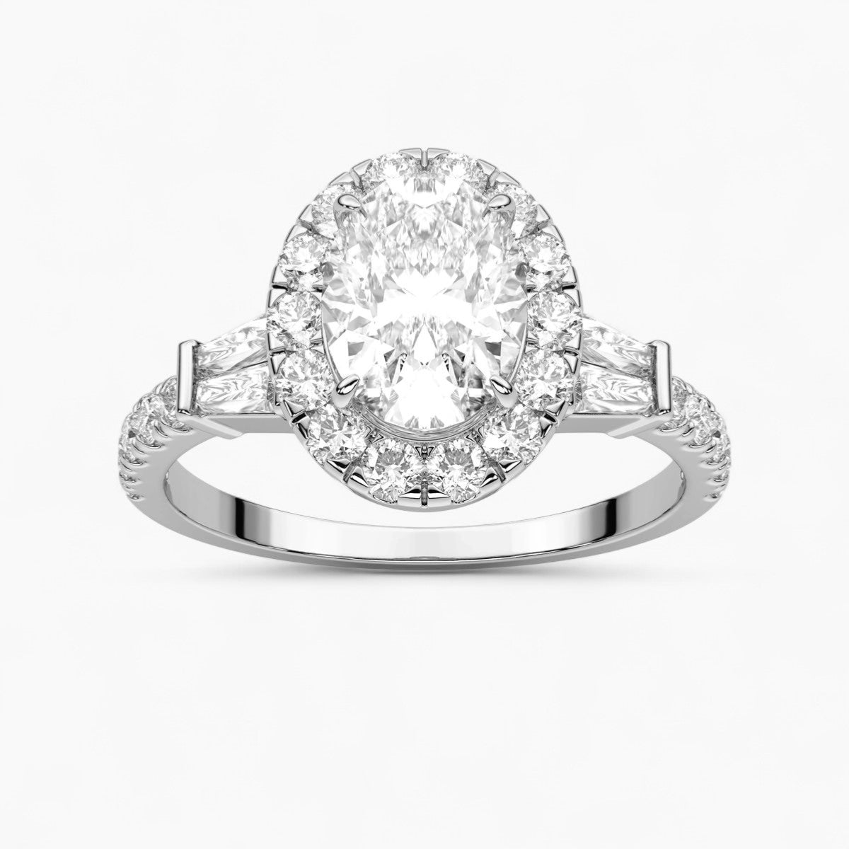 Round Cut with Double baguette side Accents Diamond Engagement Ring