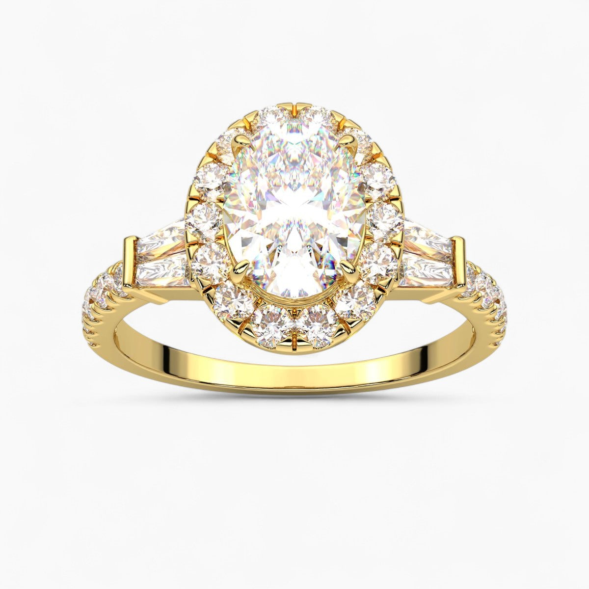 Round Cut with Double baguette side Accents Diamond Engagement Ring