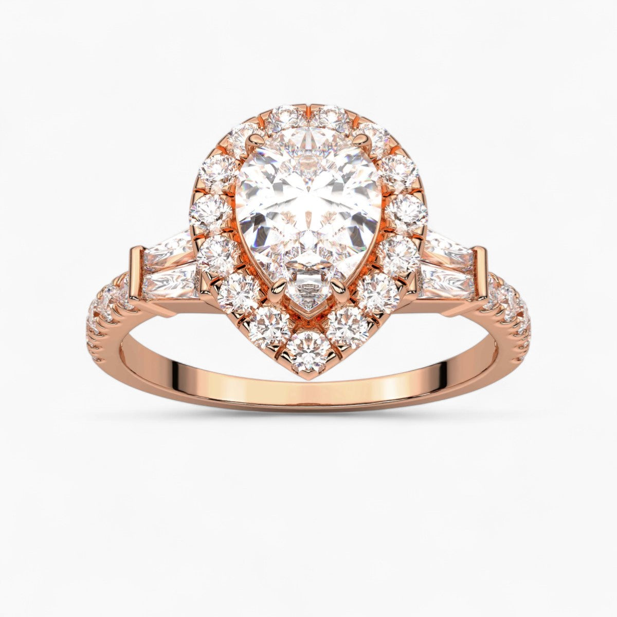 Round Cut with Double baguette side Accents Diamond Engagement Ring