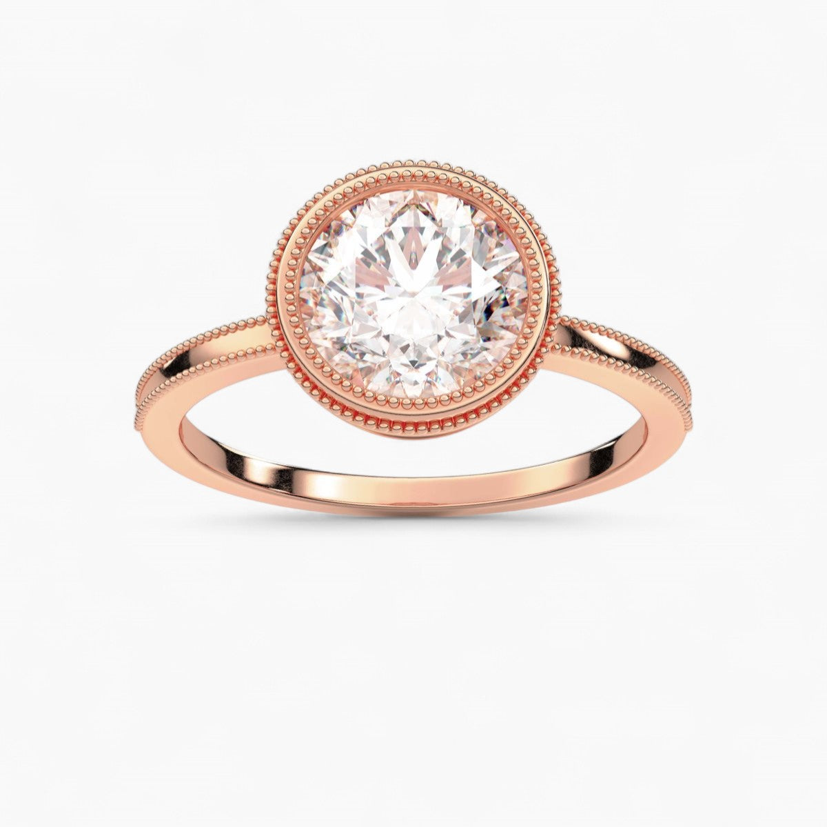 Milgrain and Bezel Set Diamond Engagement Ring