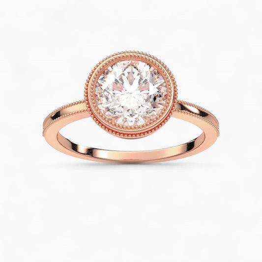 Milgrain and Bezel Set Diamond Engagement Ring