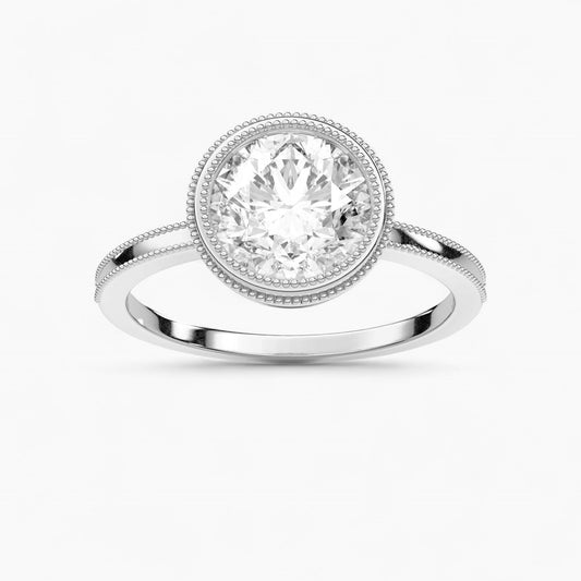 Milgrain and Bezel Set Diamond Engagement Ring
