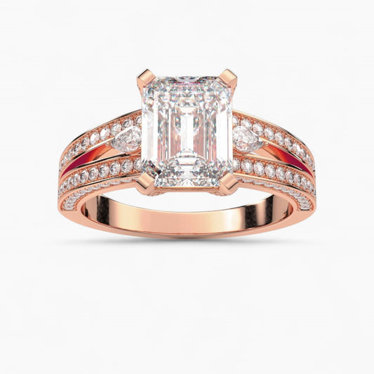 Rose Diamond Split Shank Side Stone Engagement Ring