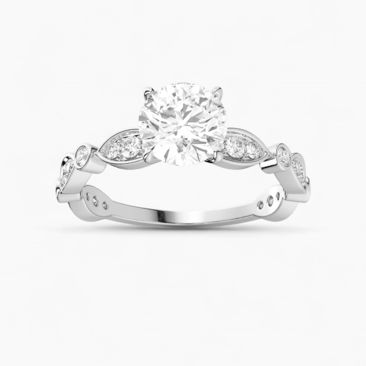 Diamond Engagement Ring with Marquise Shape Side Accents