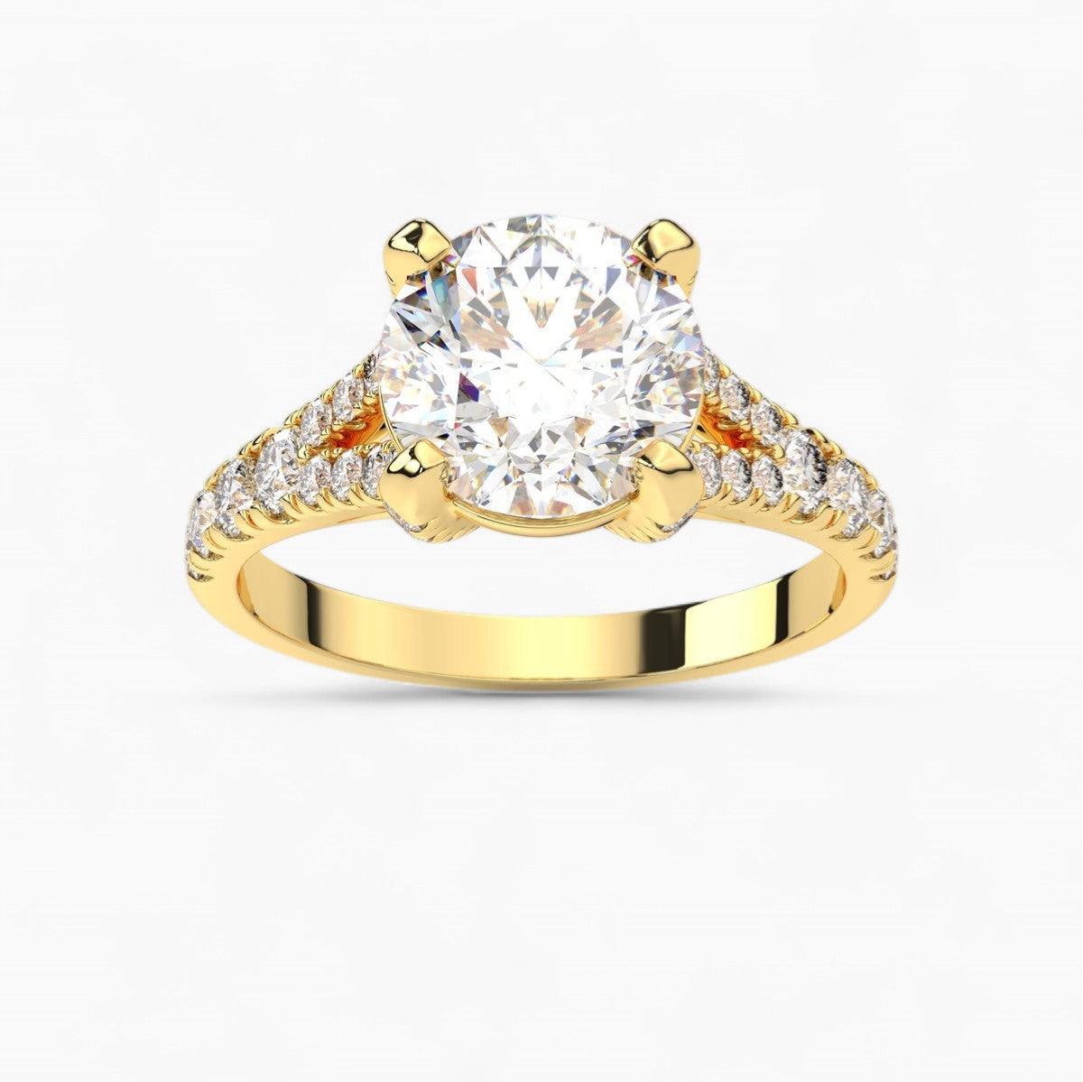 Fancy Diamond Split Shank Side Stone Engagement Ring