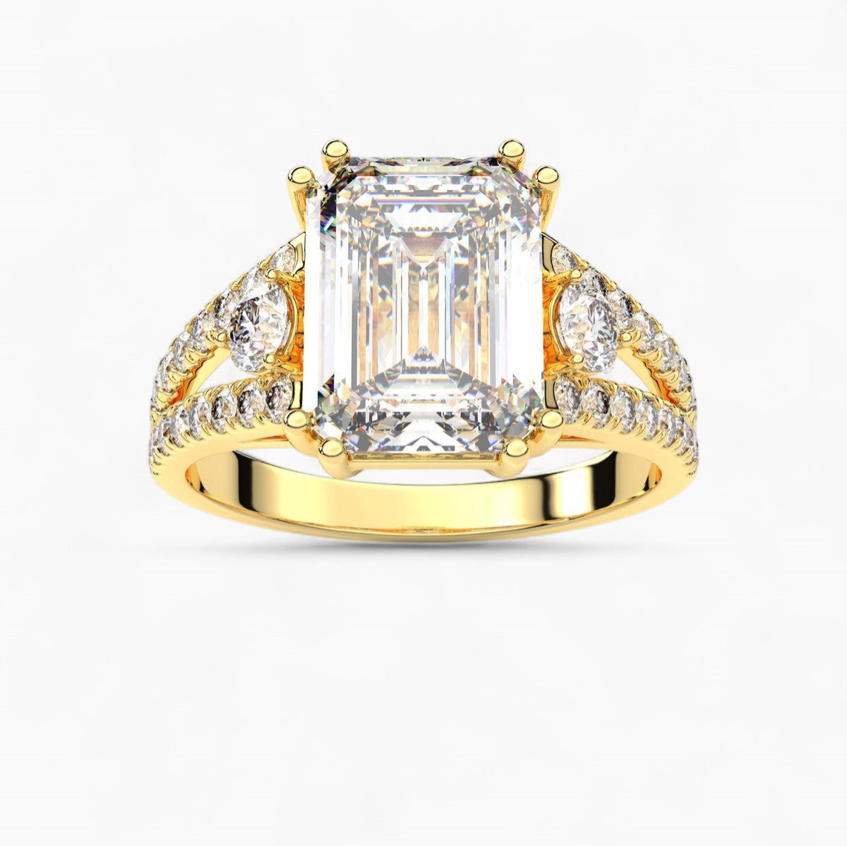 Fancy Diamond Split Shank Side Stone Engagement Ring