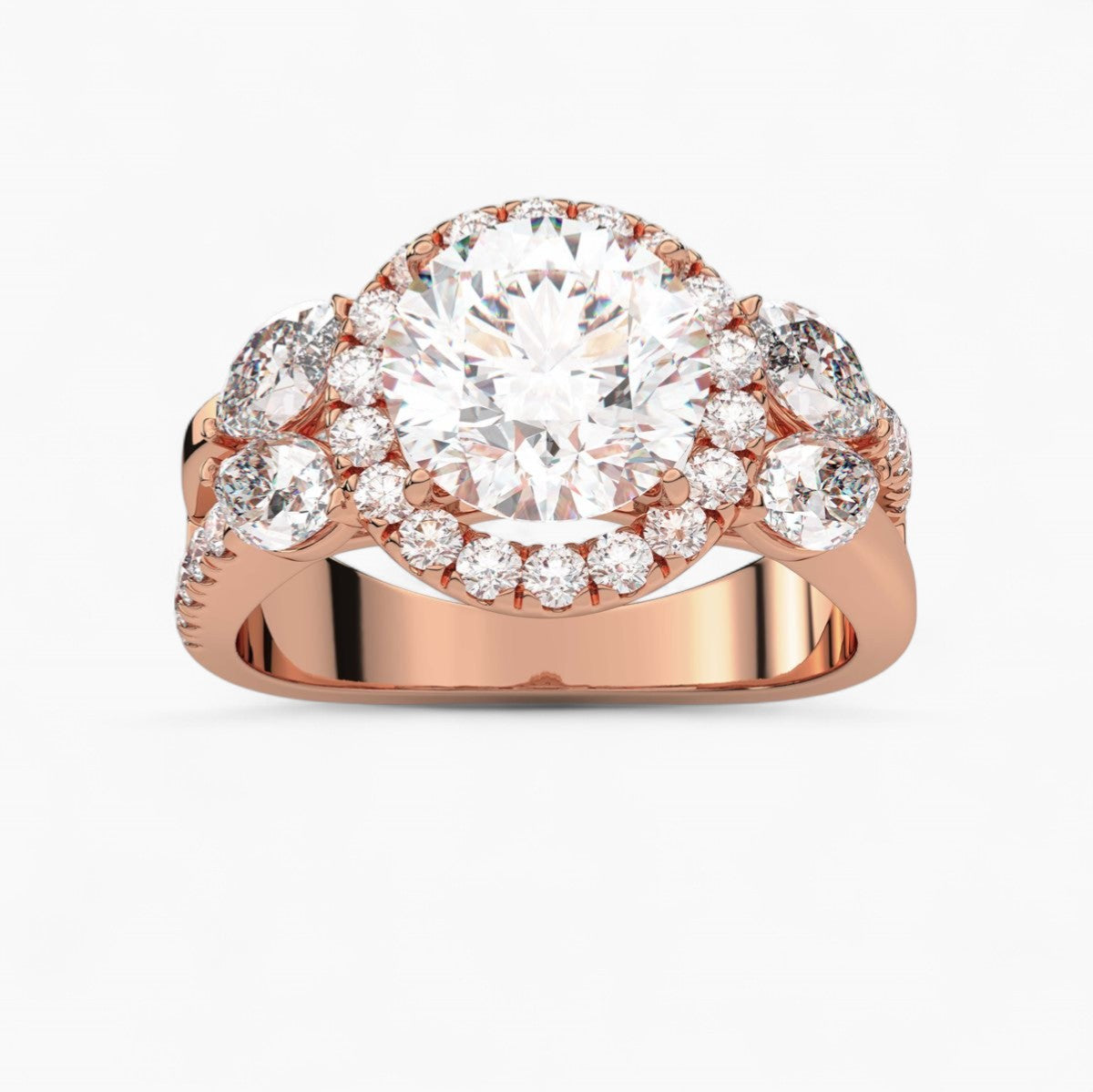 Diamond Halo Engagement Ring with side accents